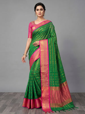 Green Woven Cotton Silk Saree - Image 1
