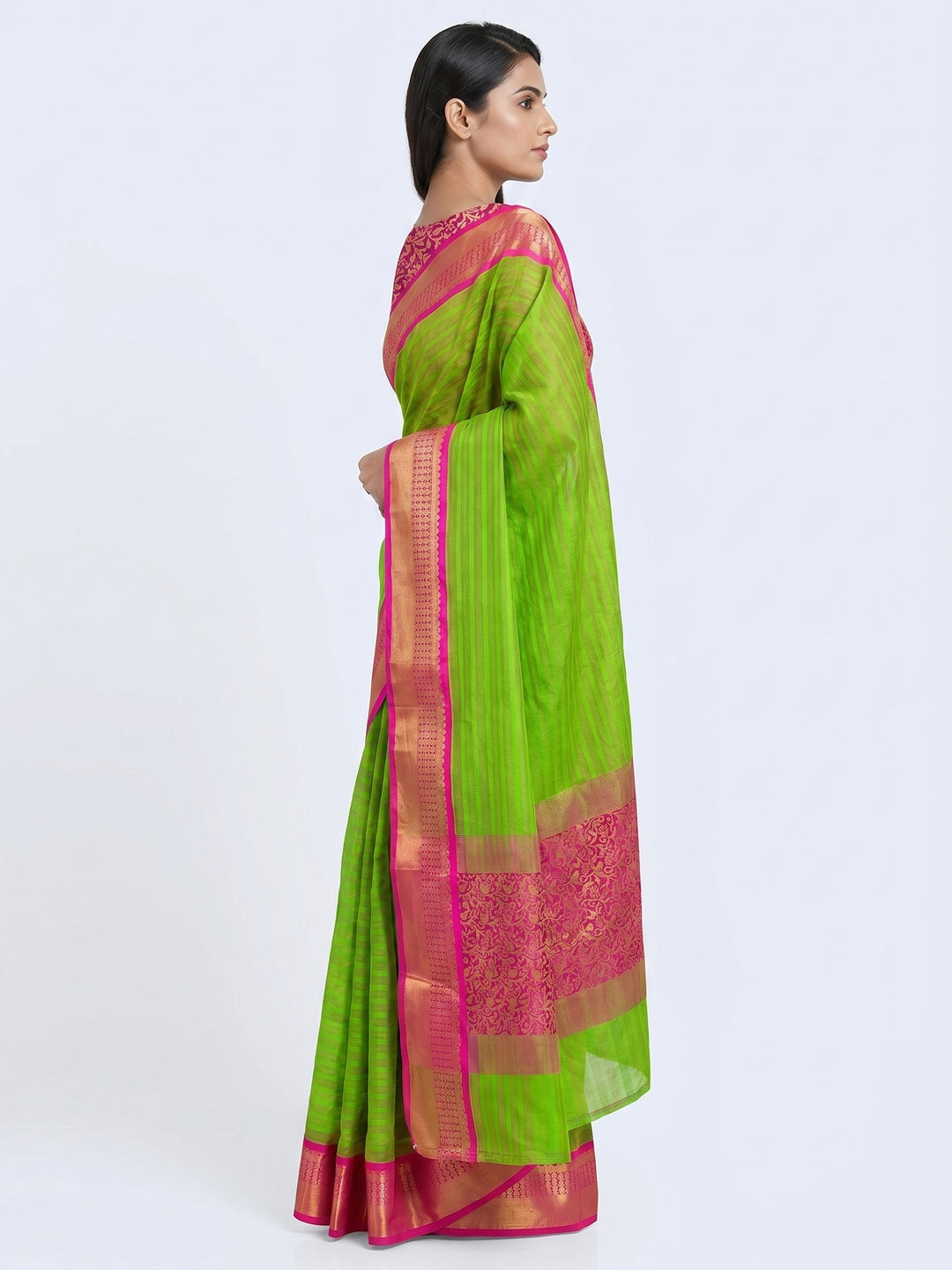 Parrot Green Woven Cotton Silk Saree - Image 3
