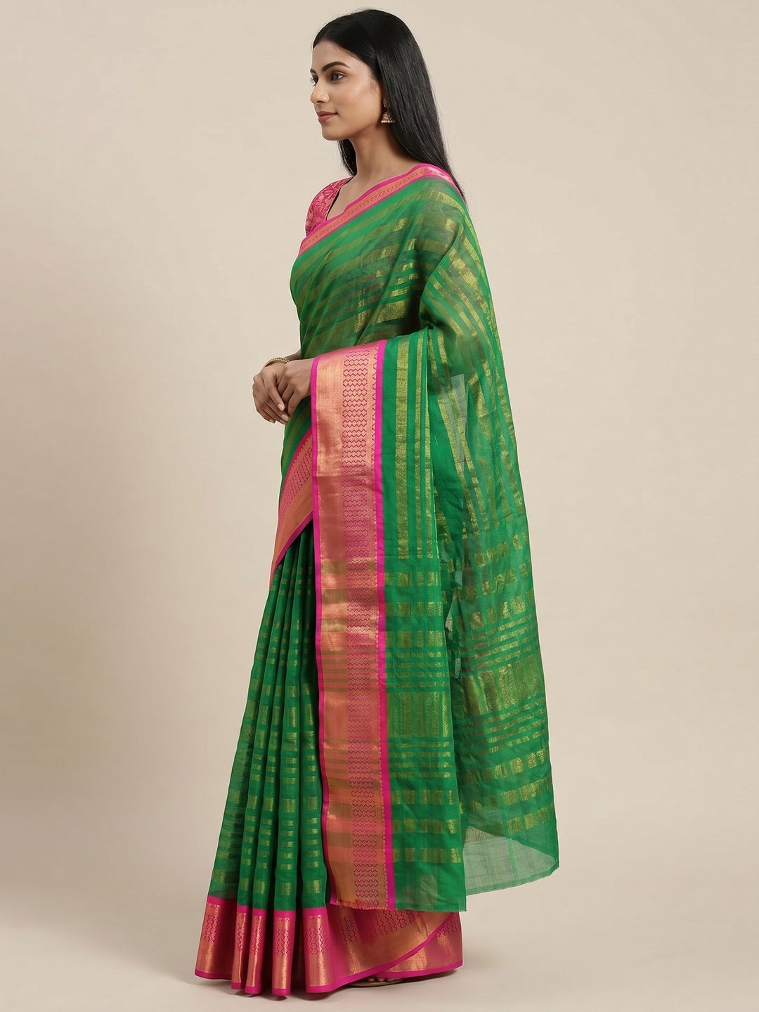 Green Woven Cotton Silk Saree - Image 4