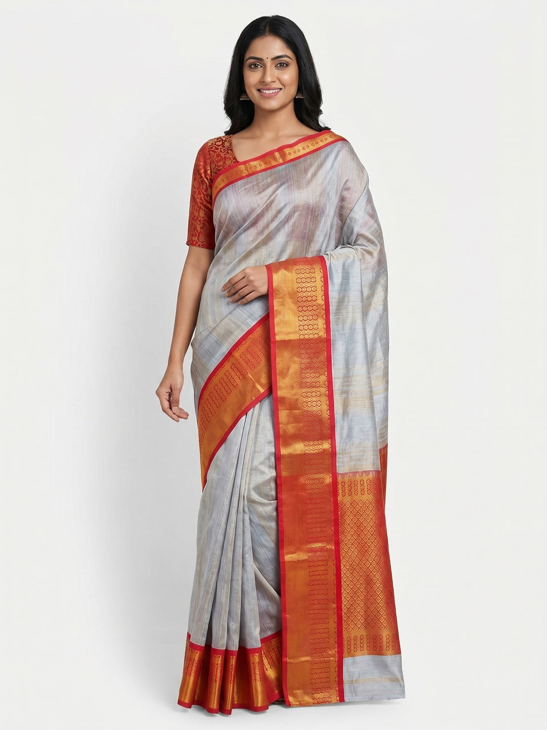 Grey Woven Cotton Silk Saree - Image 1