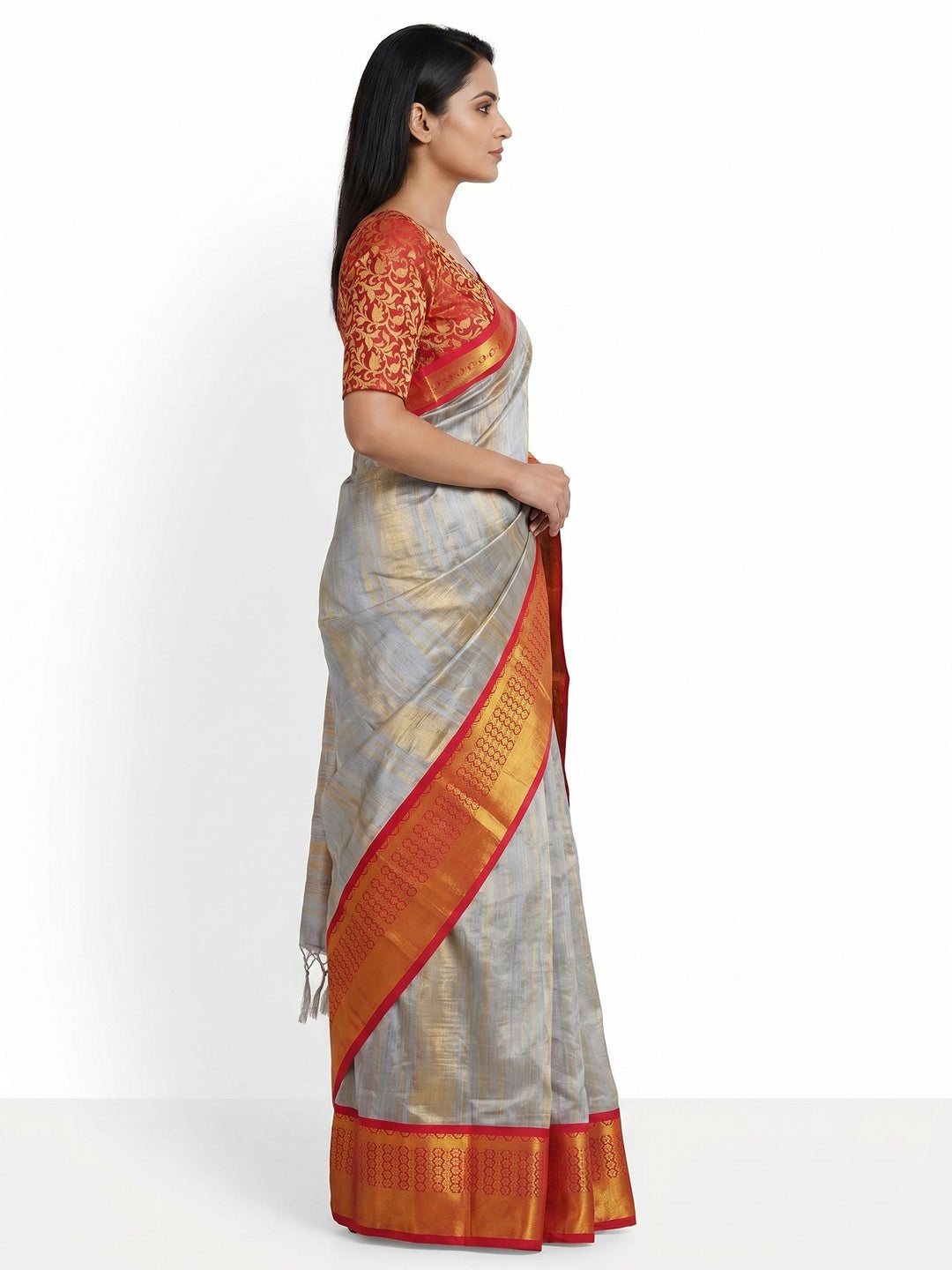 Grey Woven Cotton Silk Saree - Image 3