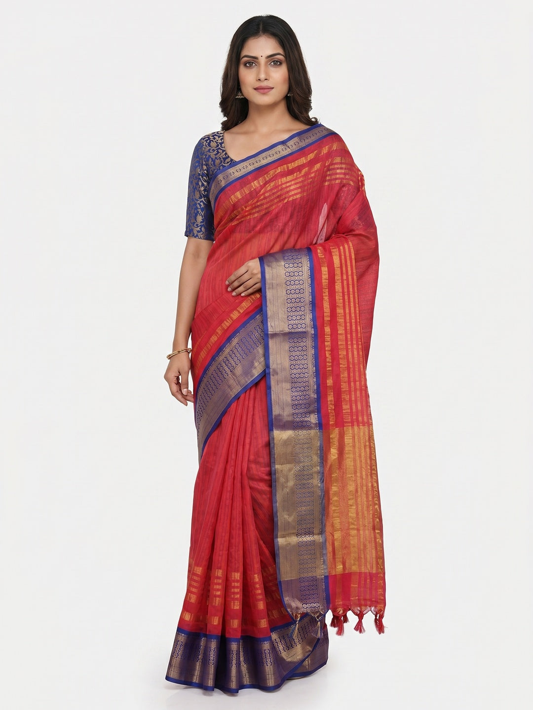 Red Woven Cotton Silk Saree - Image 1