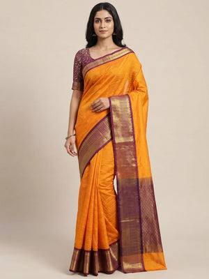 Orange Woven Cotton Silk Saree - Image 1