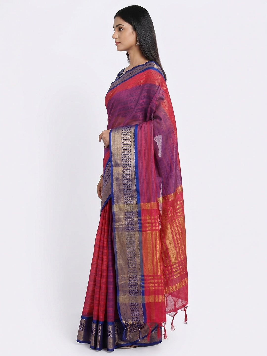 Red Woven Cotton Silk Saree - Image 2