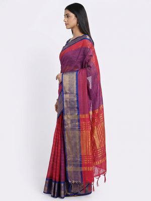 Red Woven Cotton Silk Saree - Image 2