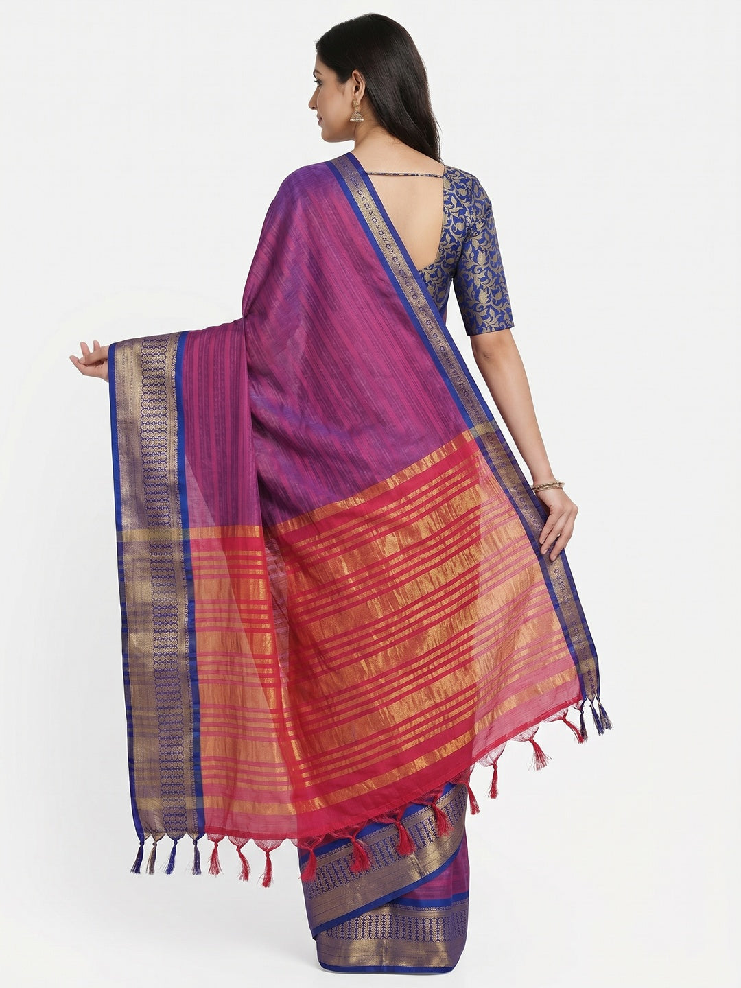 Red Woven Cotton Silk Saree - Image 3