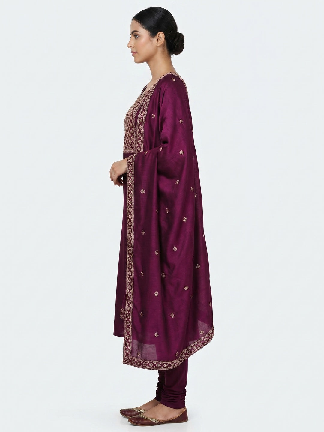 Wine Embroidered Modal Dress Material - Image 2