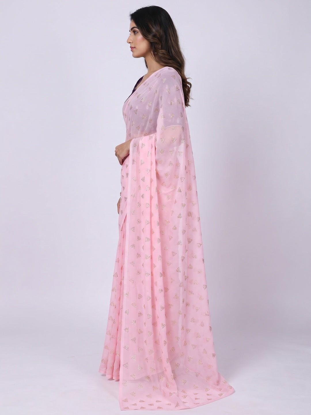 Pink Embellished Work Georgette Saree - Image 2