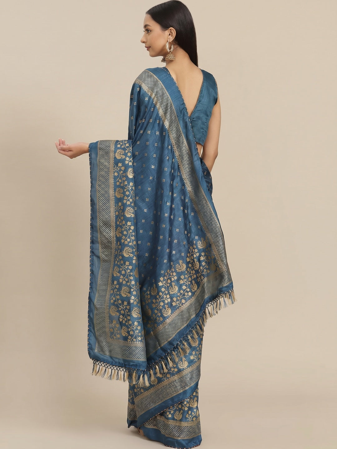 Blue Woven Vichitra Silk Saree - Image 2