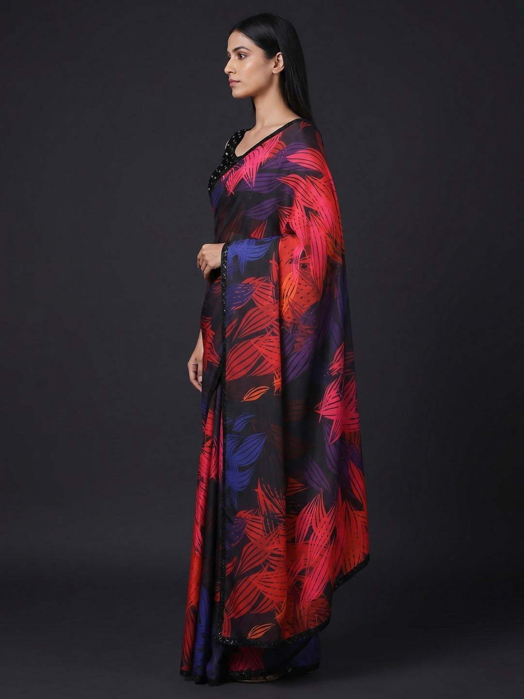 Multicolored Printed Art Silk Saree - Image 1