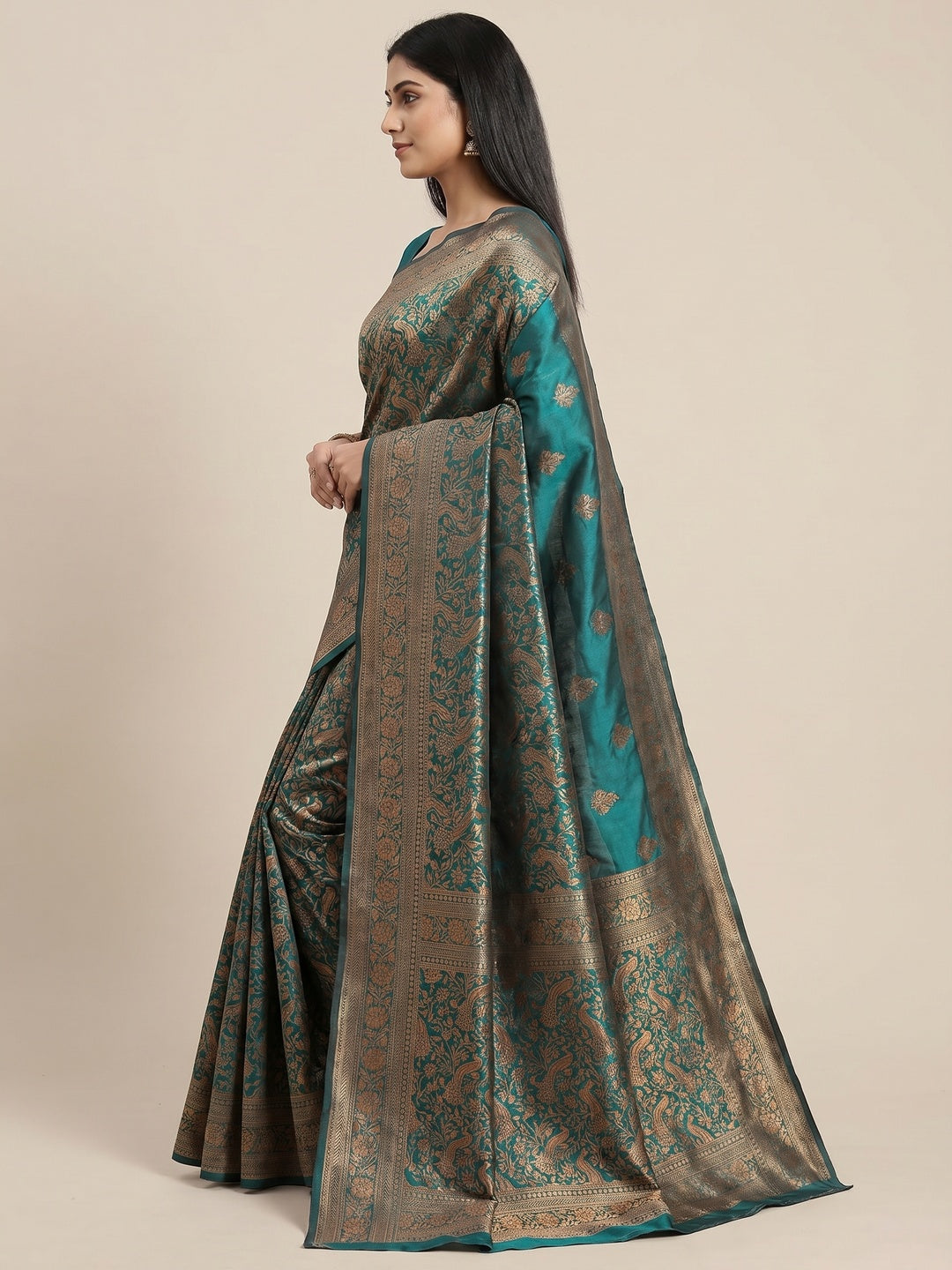 Morpich Woven Art Silk Saree With Tassels - Image 3