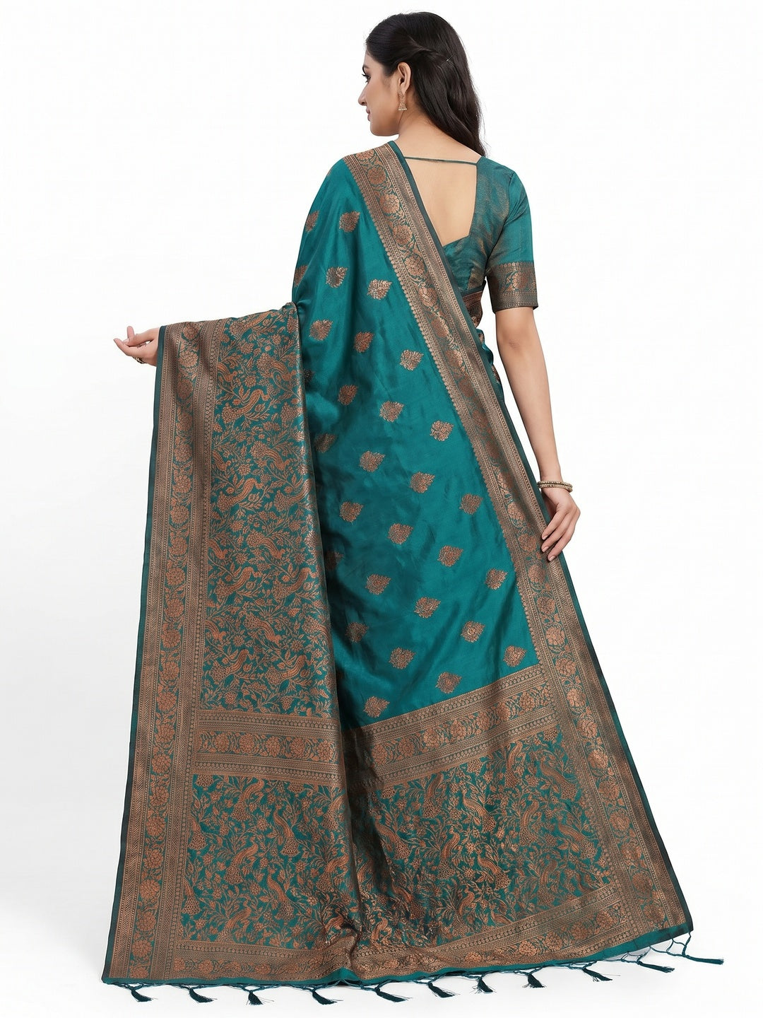 Morpich Woven Art Silk Saree With Tassels - Image 2