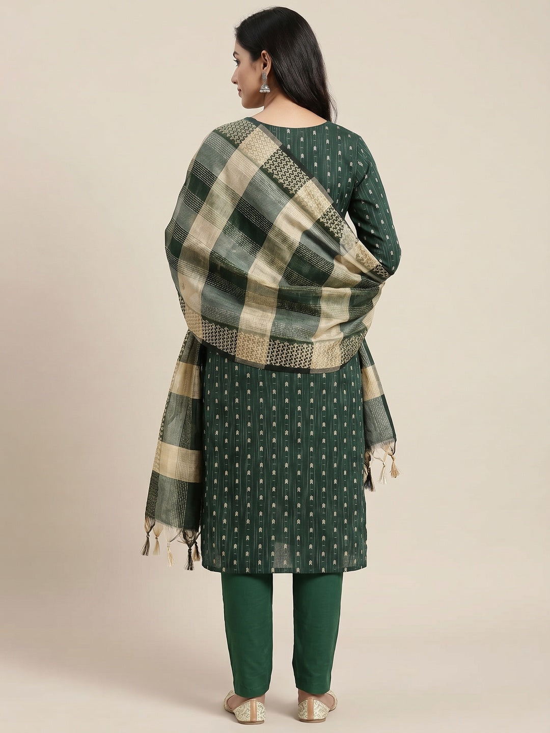 Bottle Green Woven Cotton Blend Dress Material - Image 3