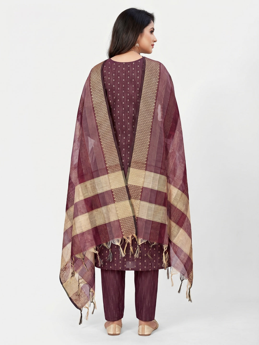 Wine Woven Cotton Blend Dress Material - Image 2