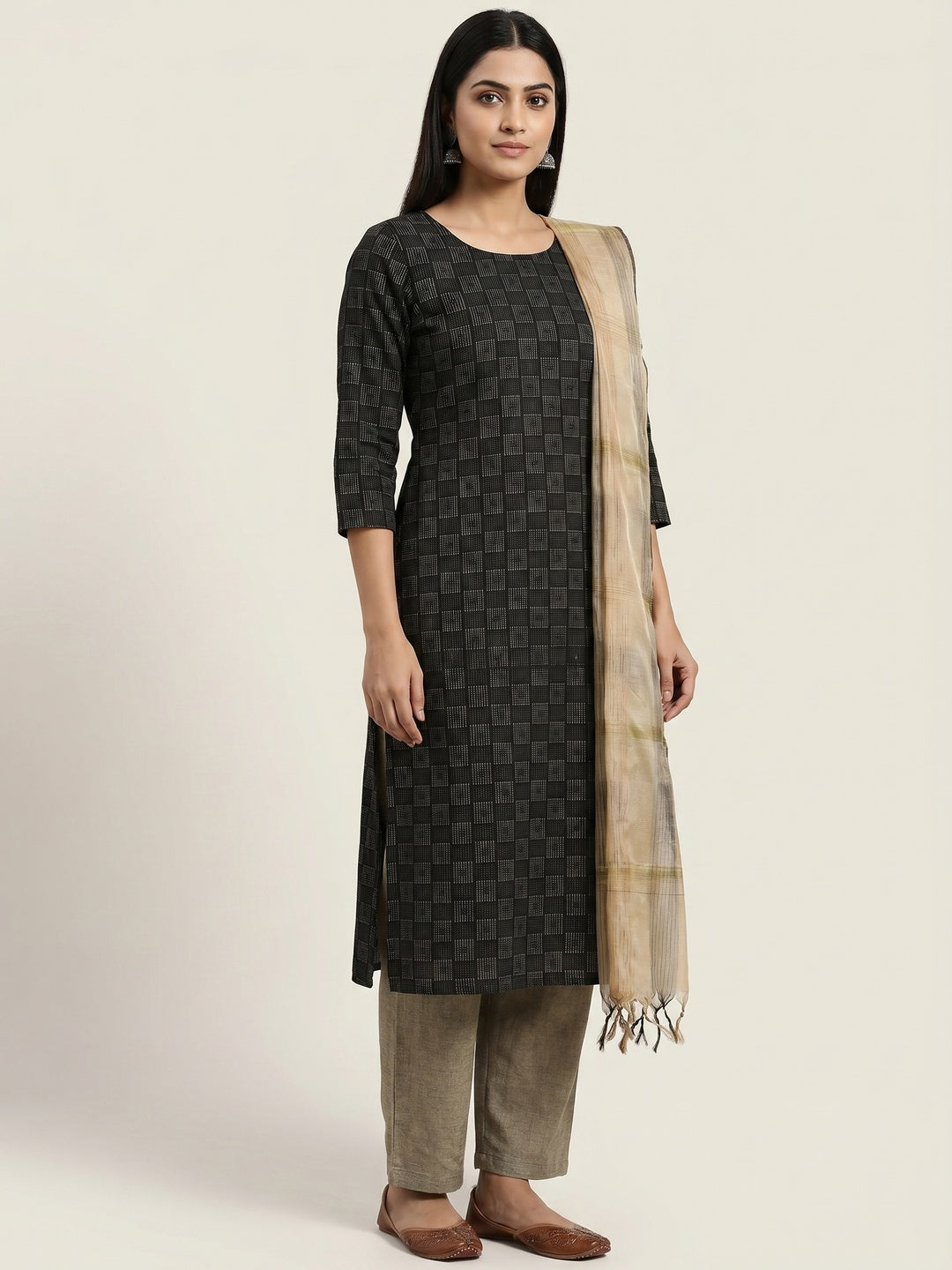Black Woven Cotton Blend Dress Material - Image 1
