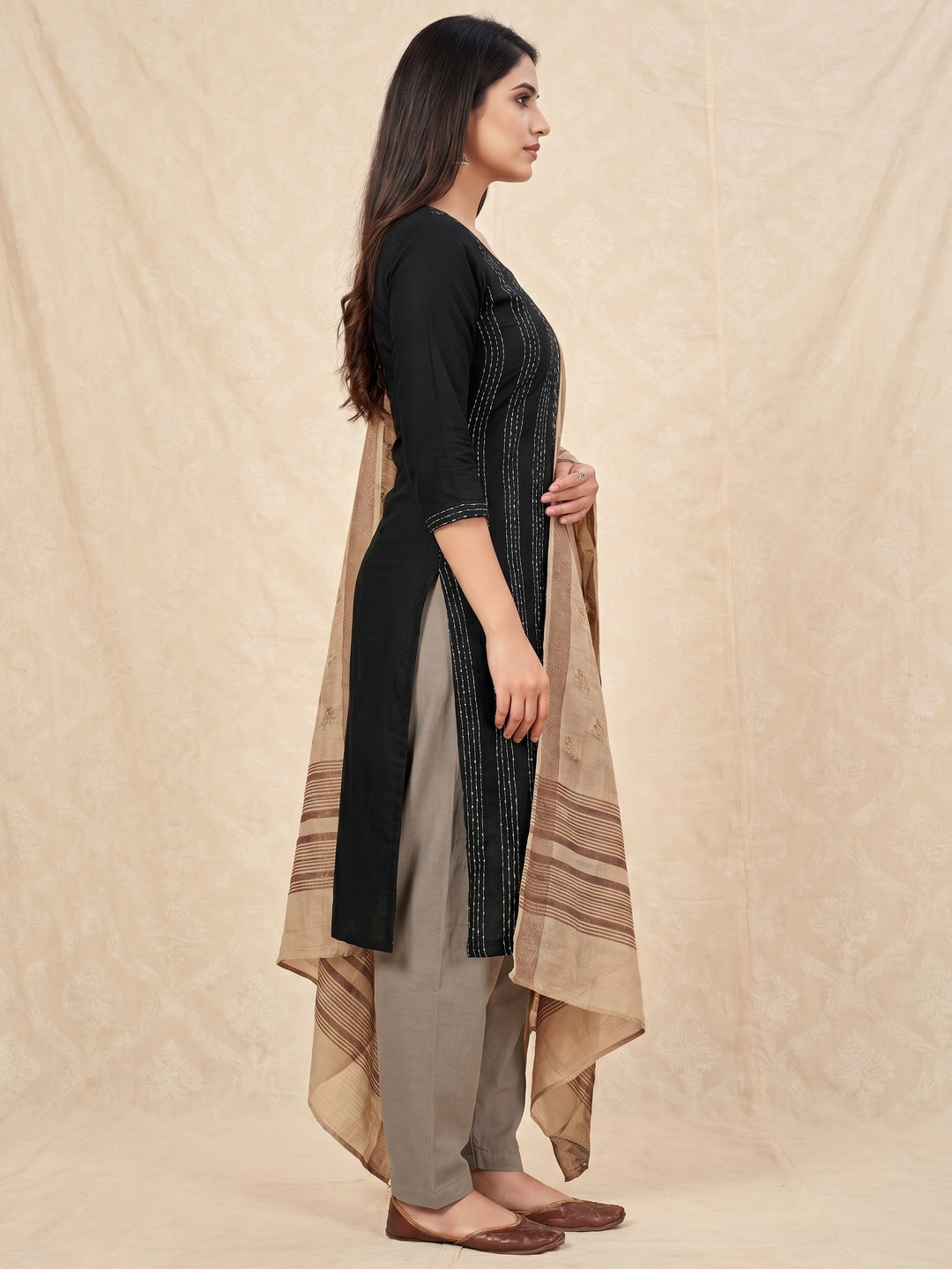 Black Woven Cotton Blend Dress Material - Image 2