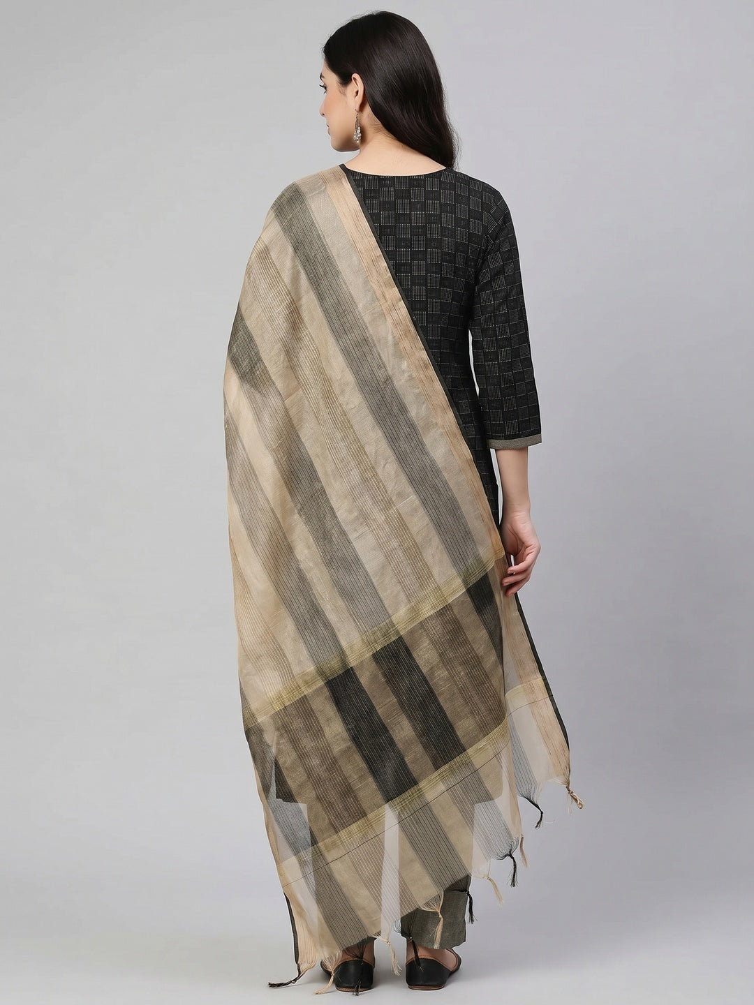 Black Woven Cotton Blend Dress Material - Image 3