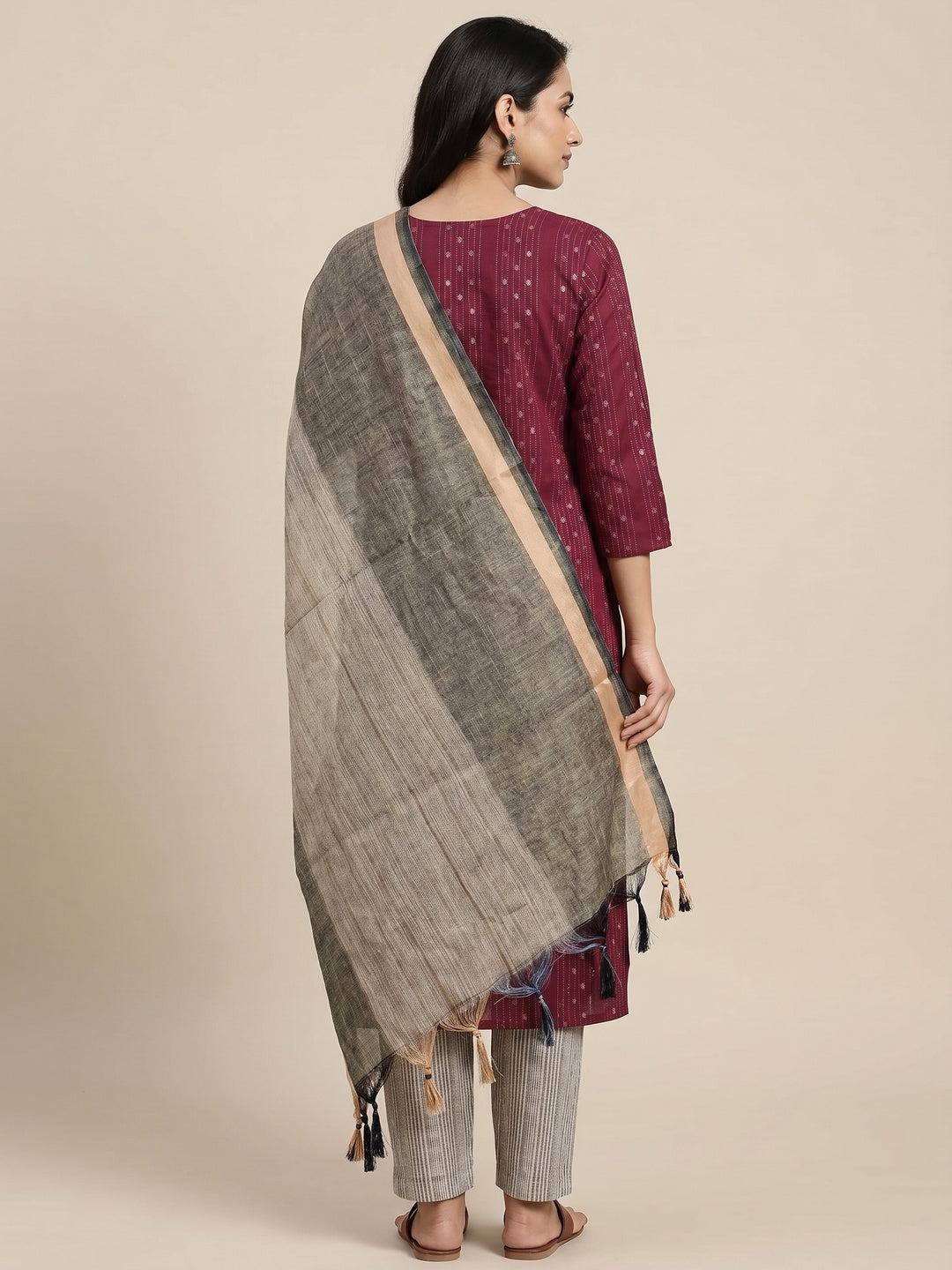 Maroon Woven Cotton Blend Dress Material - Image 3