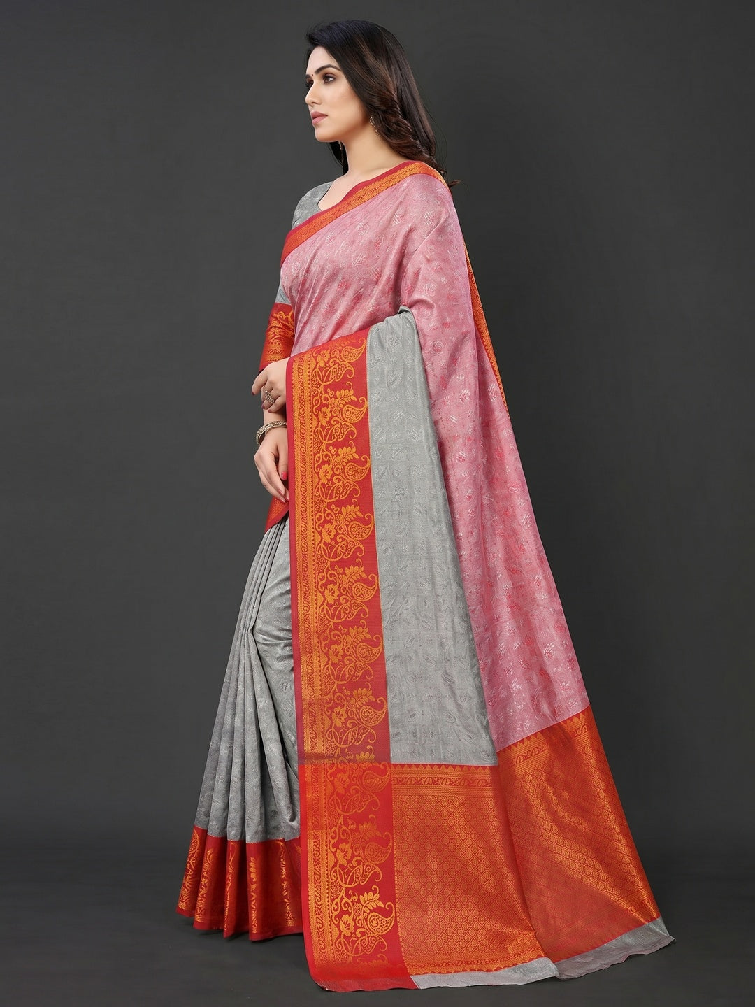 Grey Woven Cotton Silk Saree - Image 3