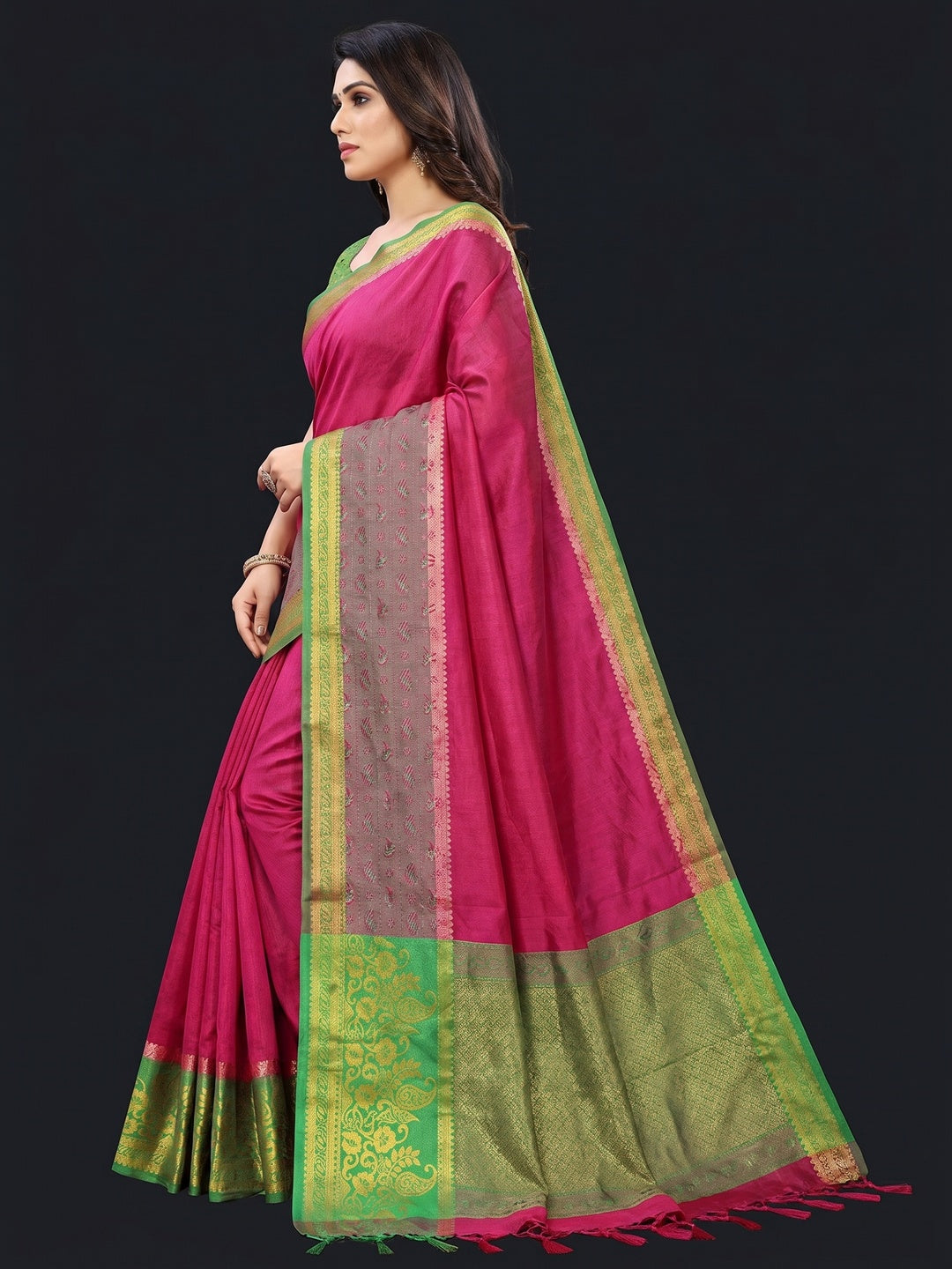 Pink Woven Cotton Silk Saree - Image 3