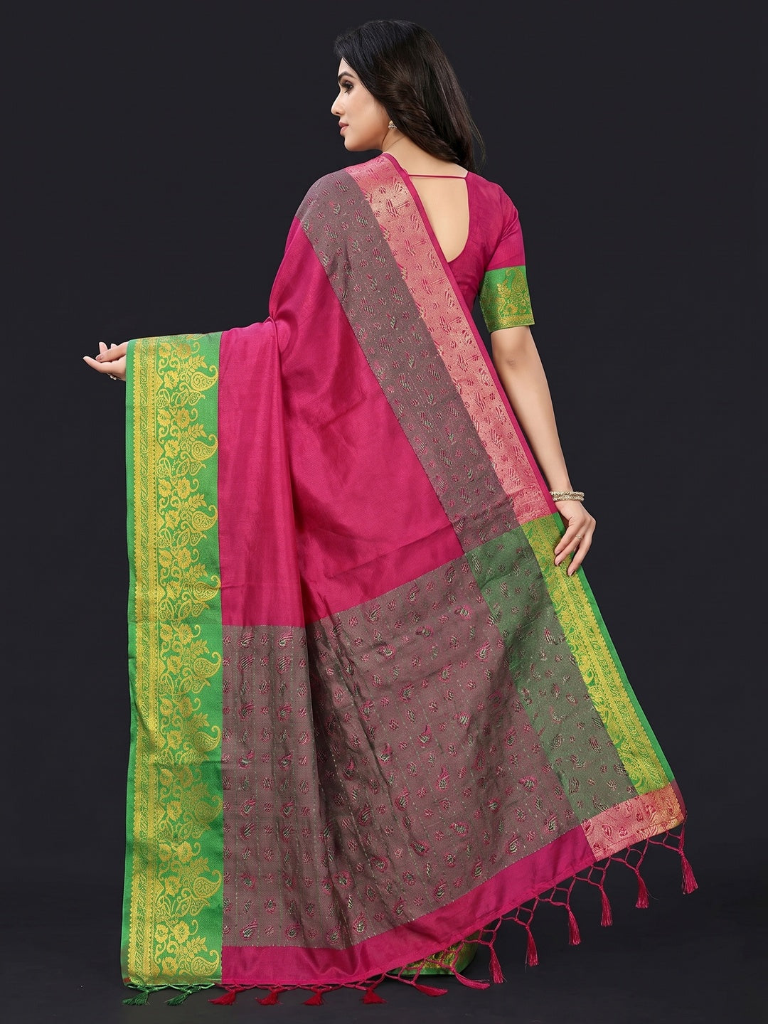 Pink Woven Cotton Silk Saree - Image 2