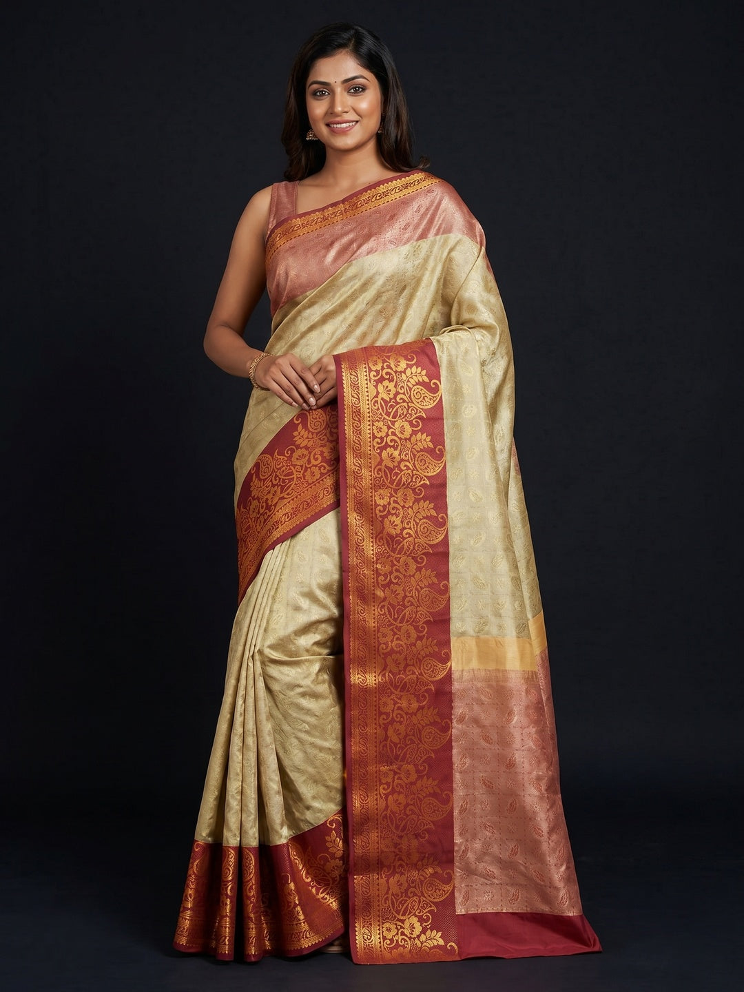 Chikoo Woven Cotton Silk Saree - Image 1
