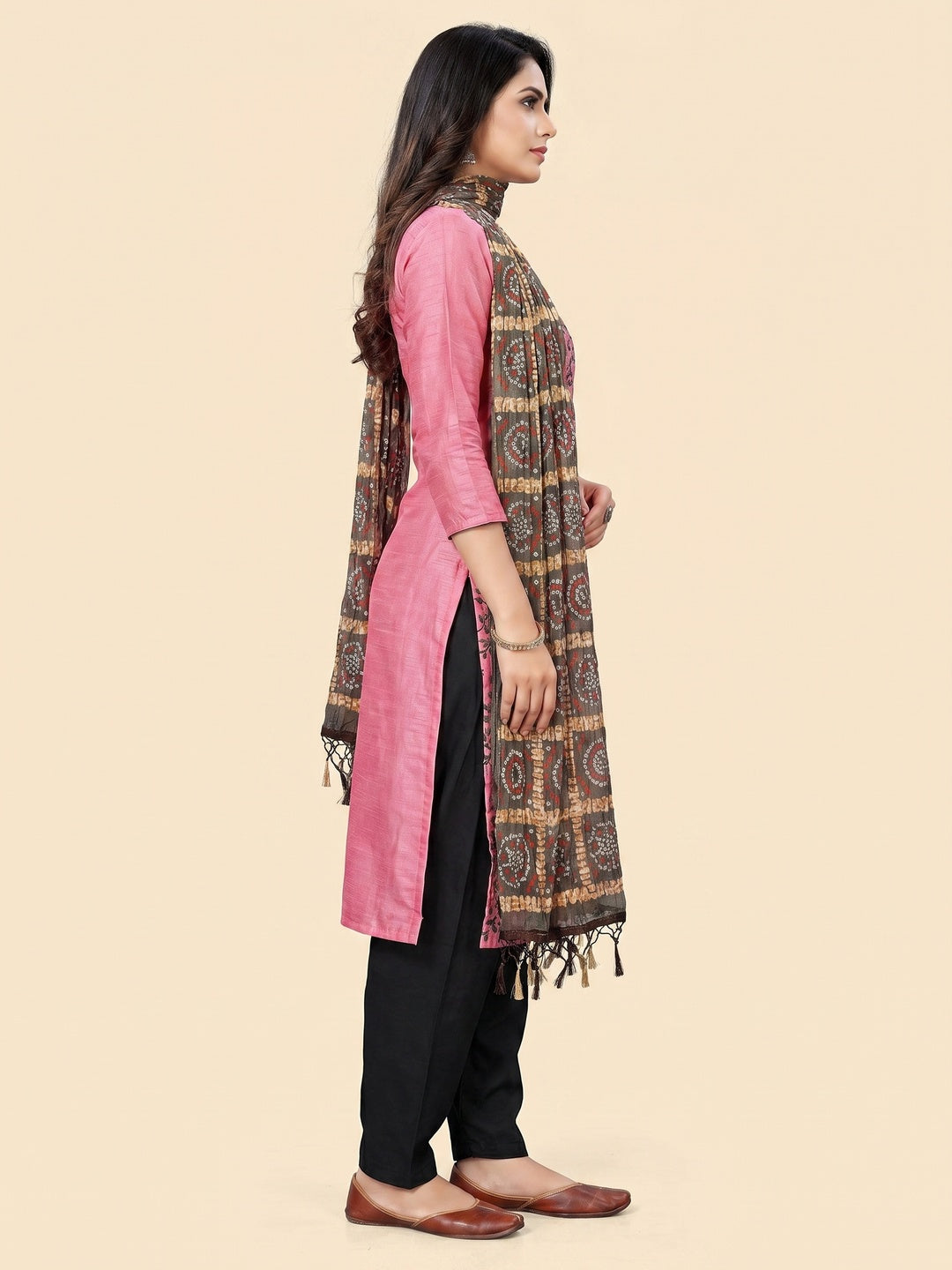 Pink Embroidered Art Silk Dress Material - Image 3