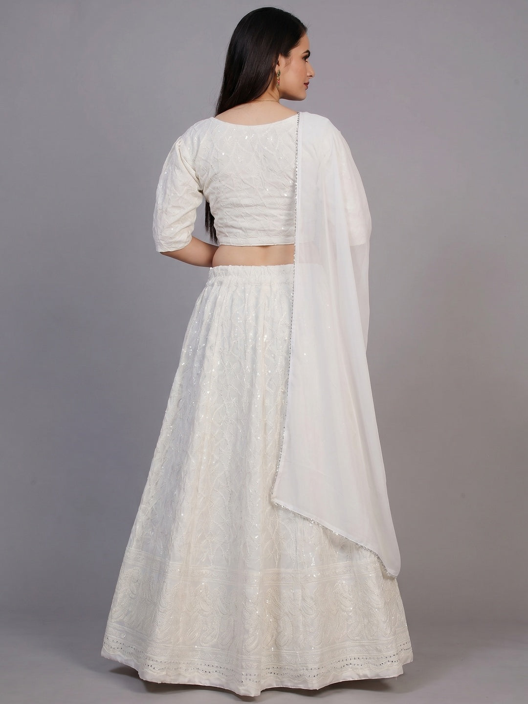White Lucknowi Chikankari Work Rayon Lehenga Choli - Image 1
