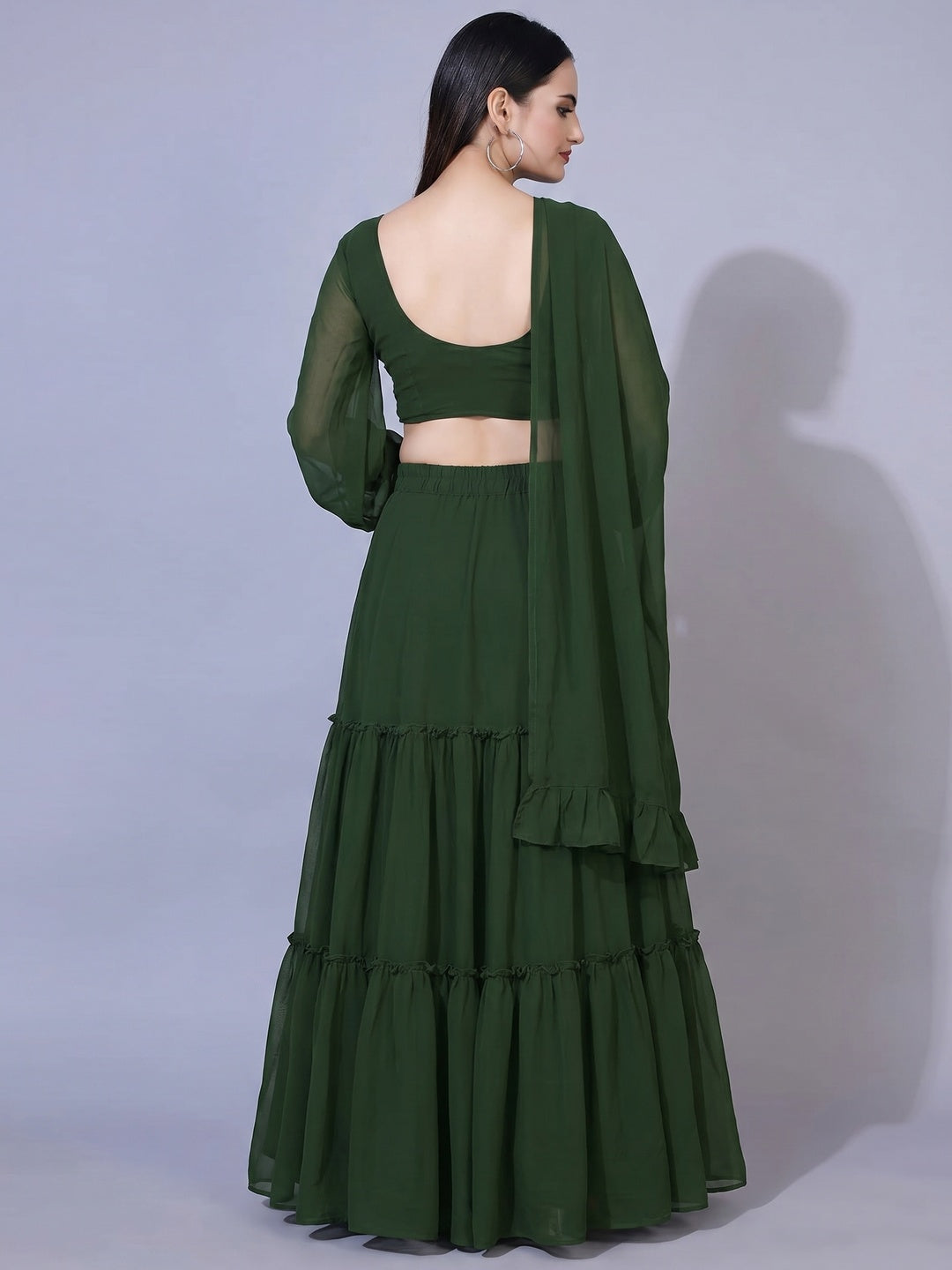 Green Solid With Handwork Georgette Lehenga Choli - Image 1