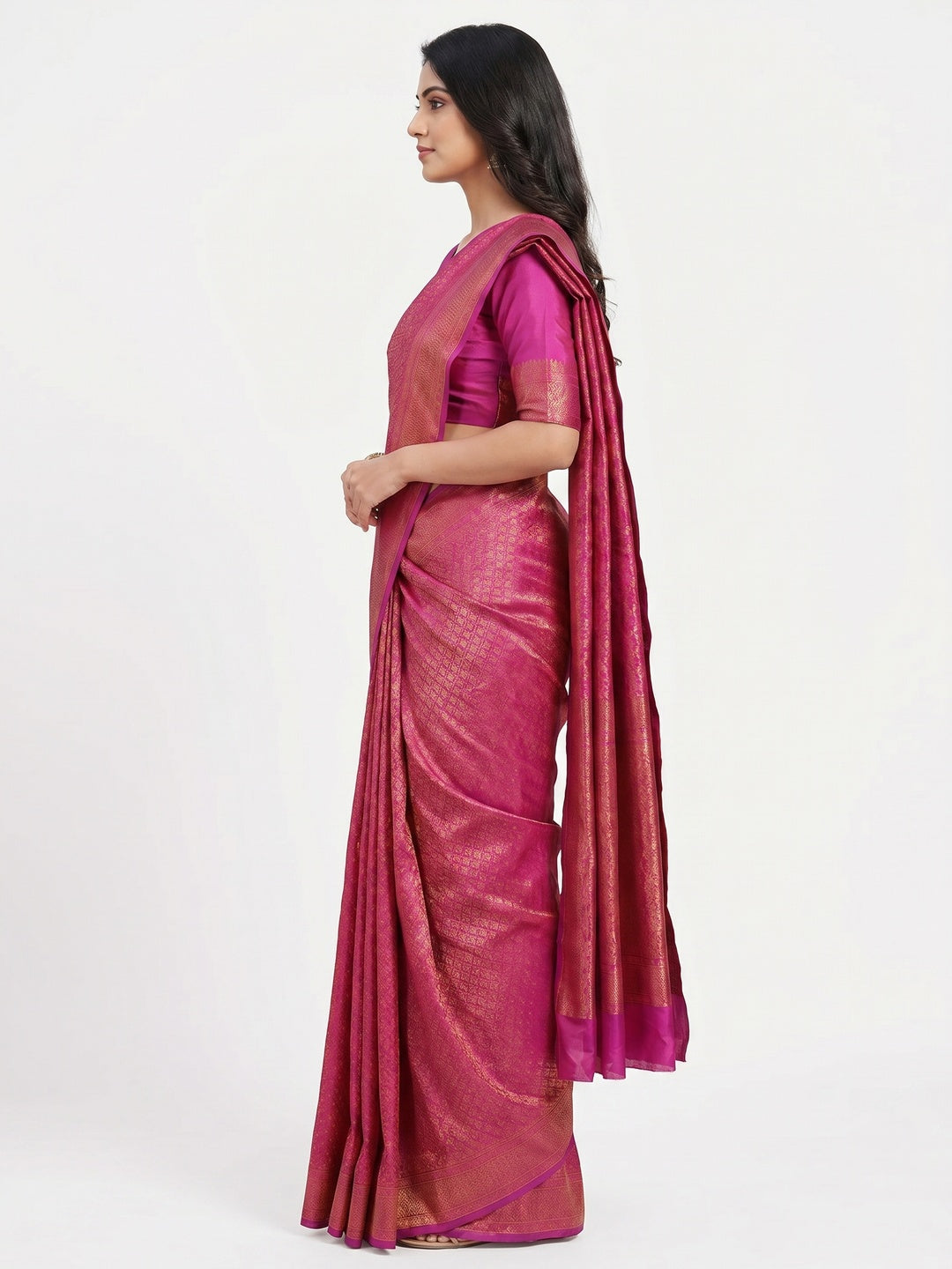 Magenta Pink Woven Banarasi Silk Saree - Image 2