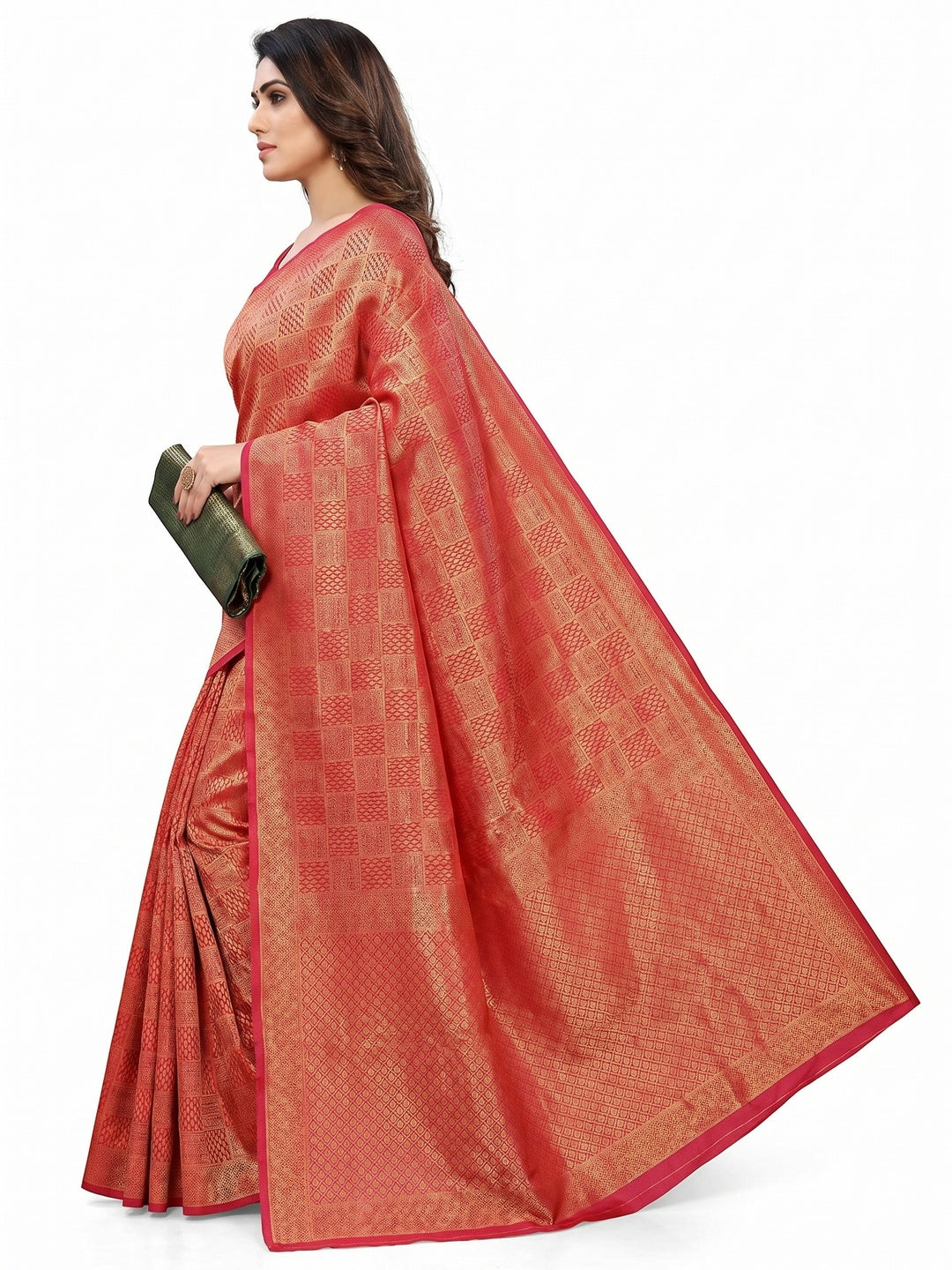 Red Woven Banarasi Silk Saree - Image 3