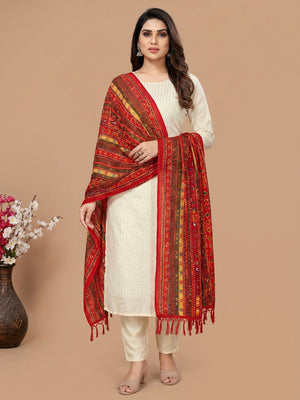 Offwhite Sequins Embroidered Chanderi Dress Material - Image 1