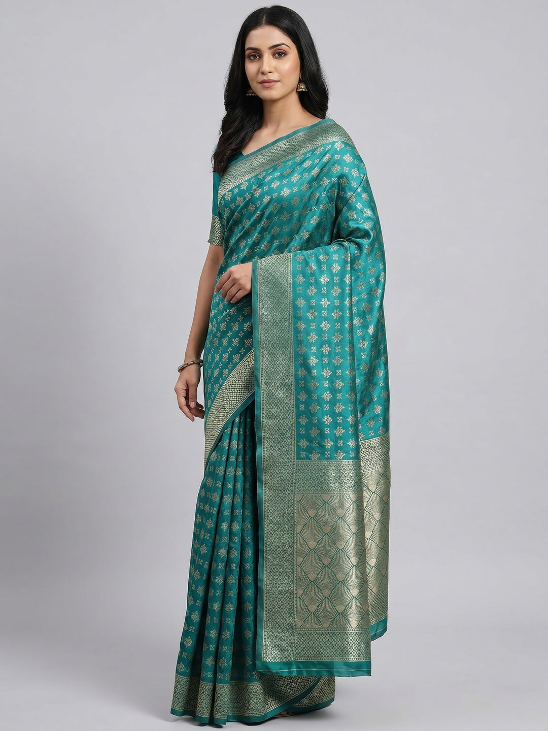 Rama Green Woven Banarasi Silk Saree - Image 1