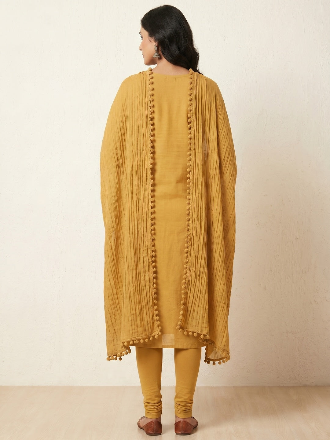 Mustard Solid Pure Cotton Dupatta - Image 2