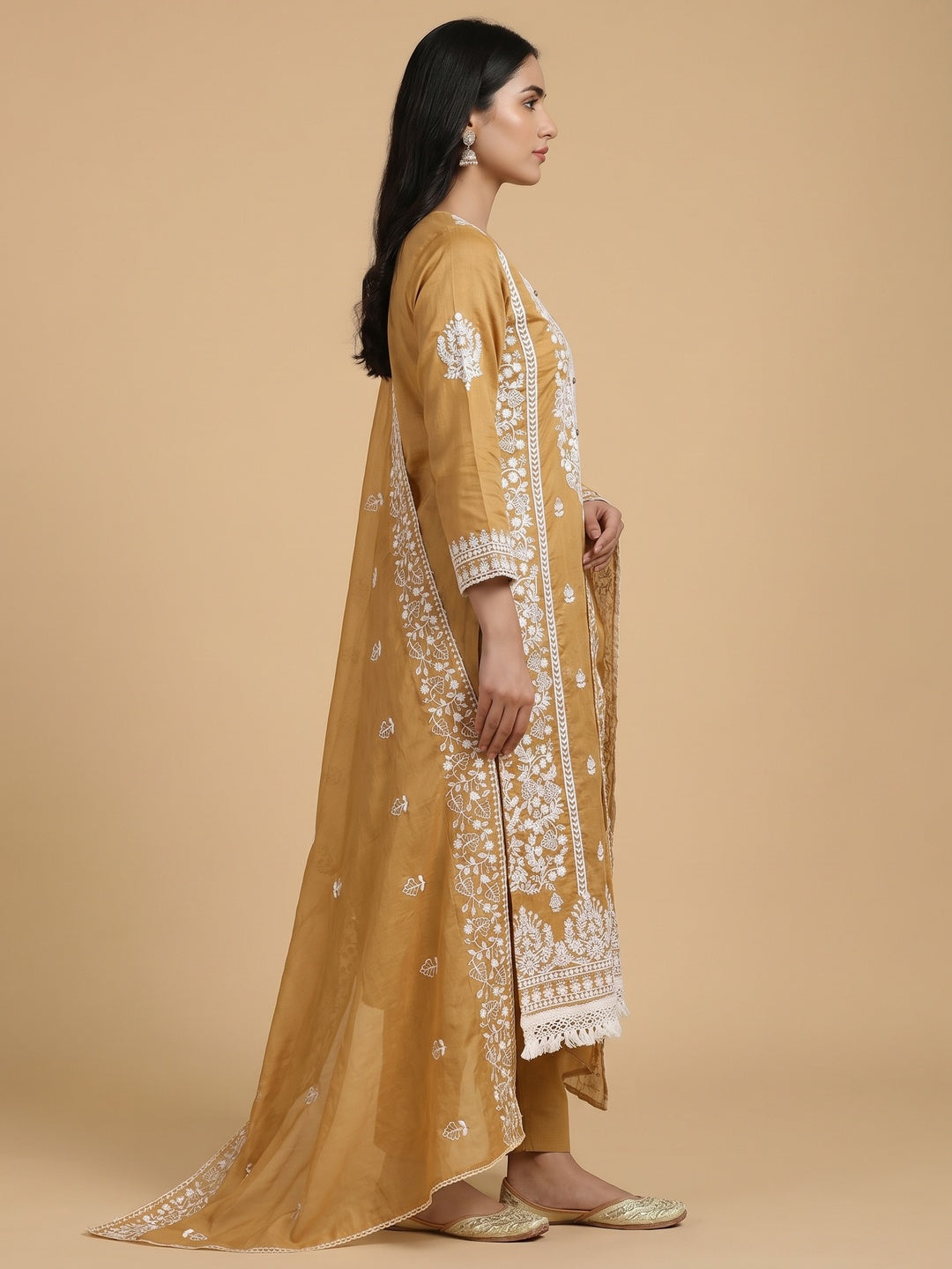 Chikoo Floral Embroidered Modal Dress Material - Image 2
