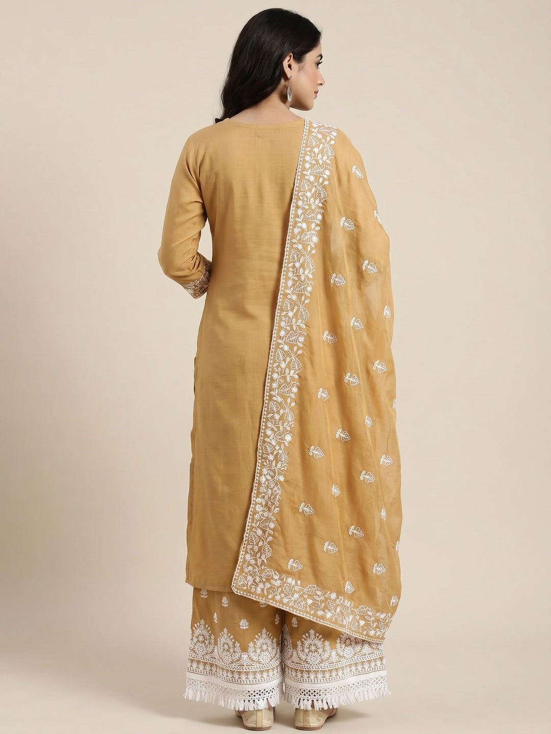 Chikoo Floral Embroidered Modal Dress Material - Image 3