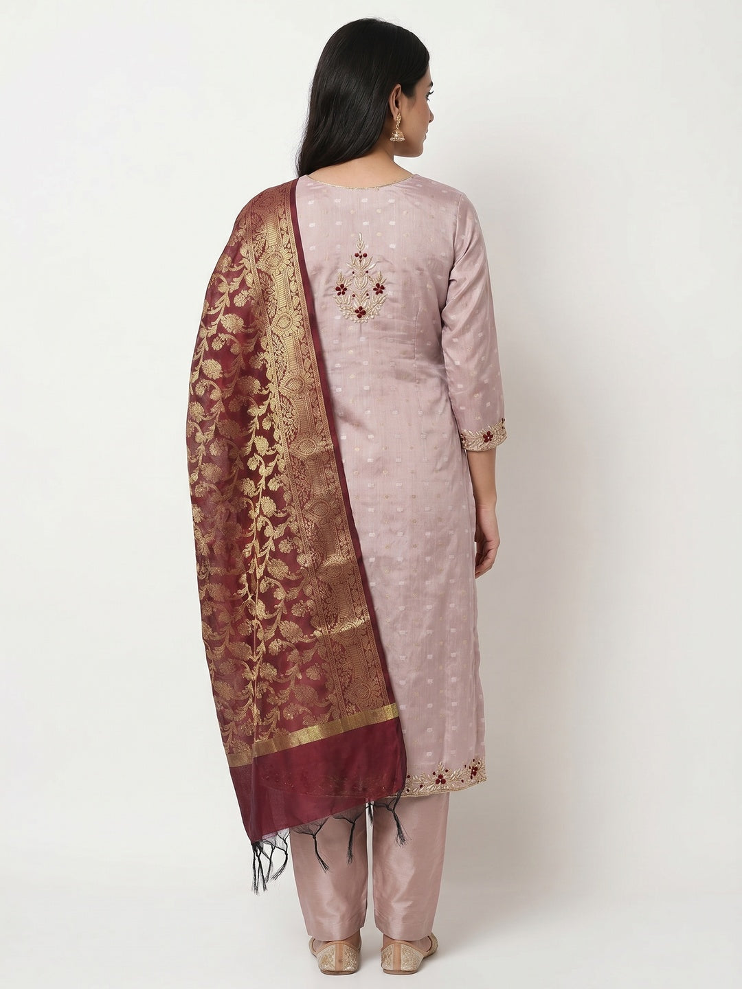 Light Purple Woven Banarasi Silk Dress Material - Image 2