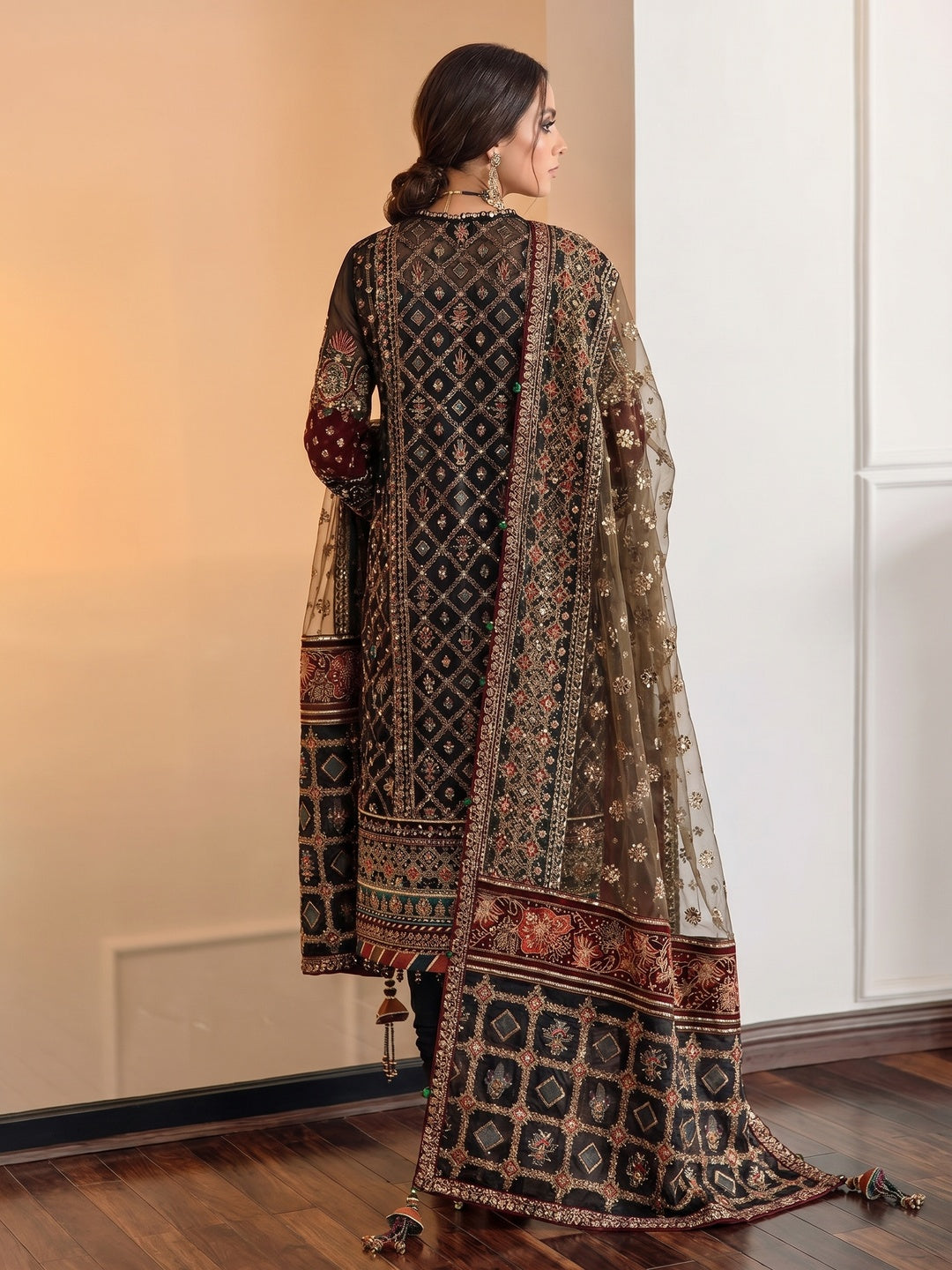 Black Sequins Embroidered Georgette Pakistani Suit - Image 2