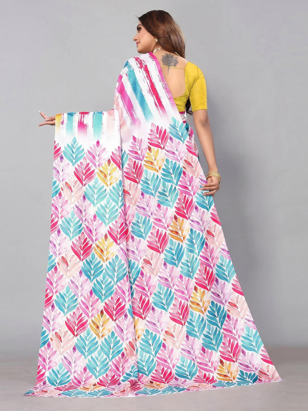 Multicolored Digital Printed Dola Silk Saree - Image 1