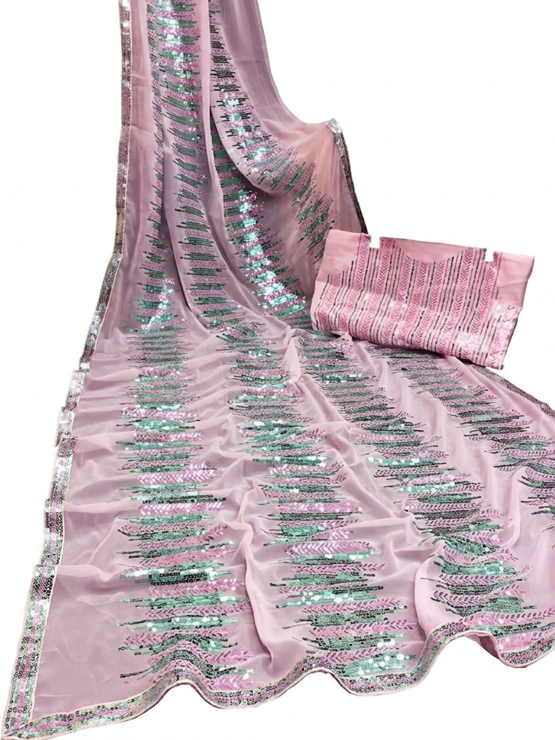 Pink Sequins Embroidered Georgette Saree - Image 2