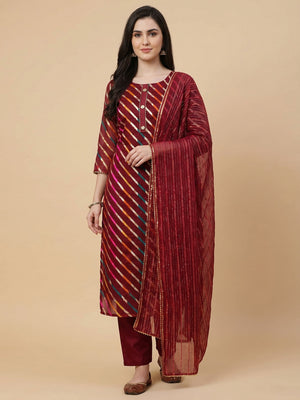 Maroon Woven Organza Dress Material - Image 1