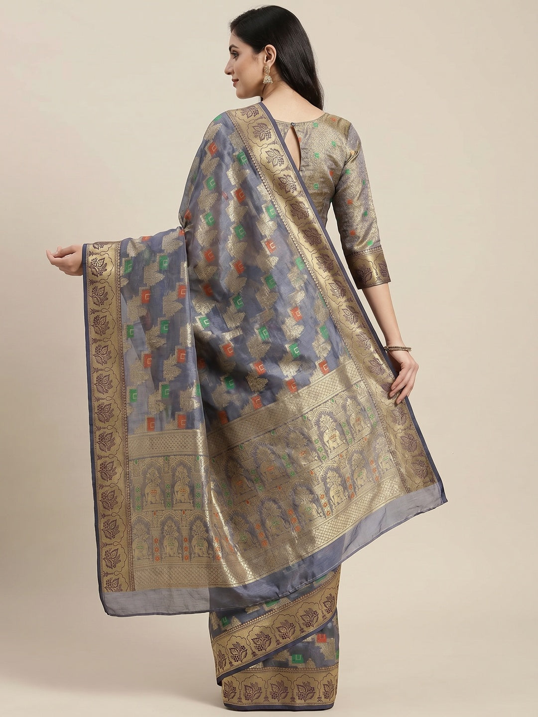Grey Woven Organza Saree - Image 3