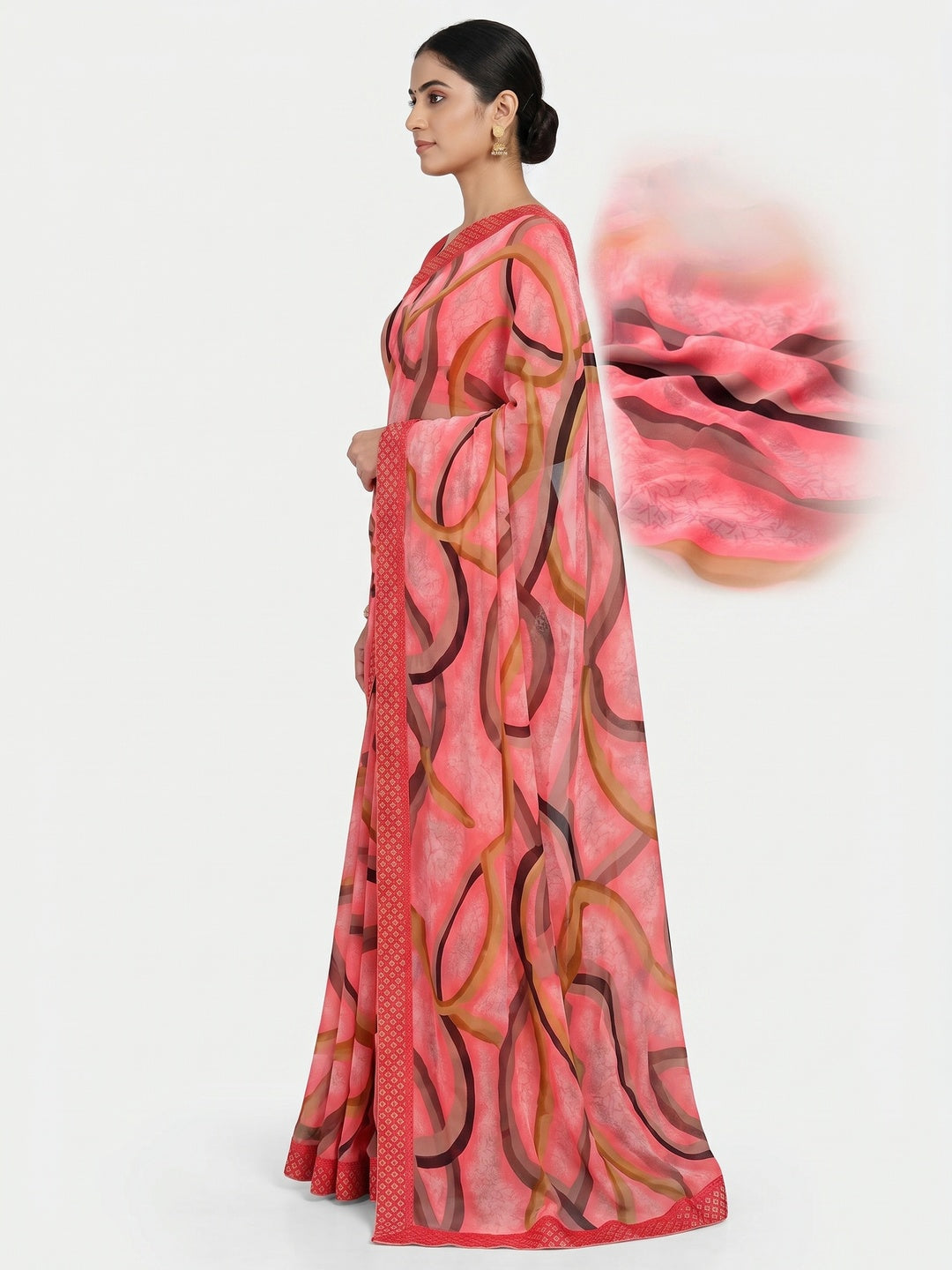 Gajari Pink Printed Georgette Saree - Image 2
