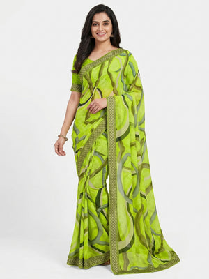 Green Printed Georgette Saree - Image 1