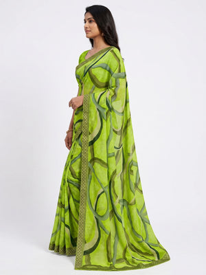 Green Printed Georgette Saree - Image 2
