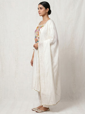 White Floral Woven Dola Silk Dress Material - Image 2