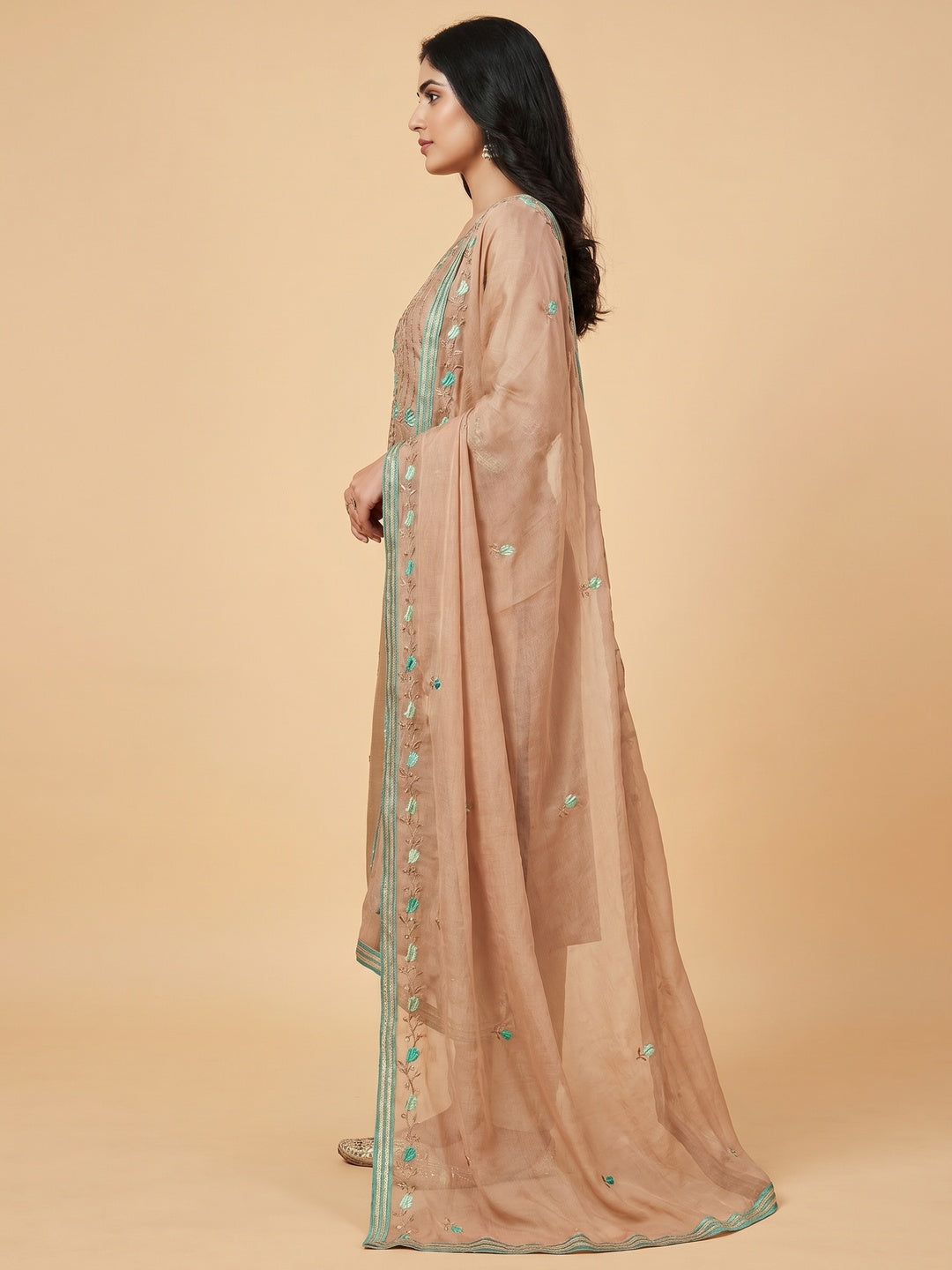 Chikoo Floral Embroidered Modal Dress Material - Image 2