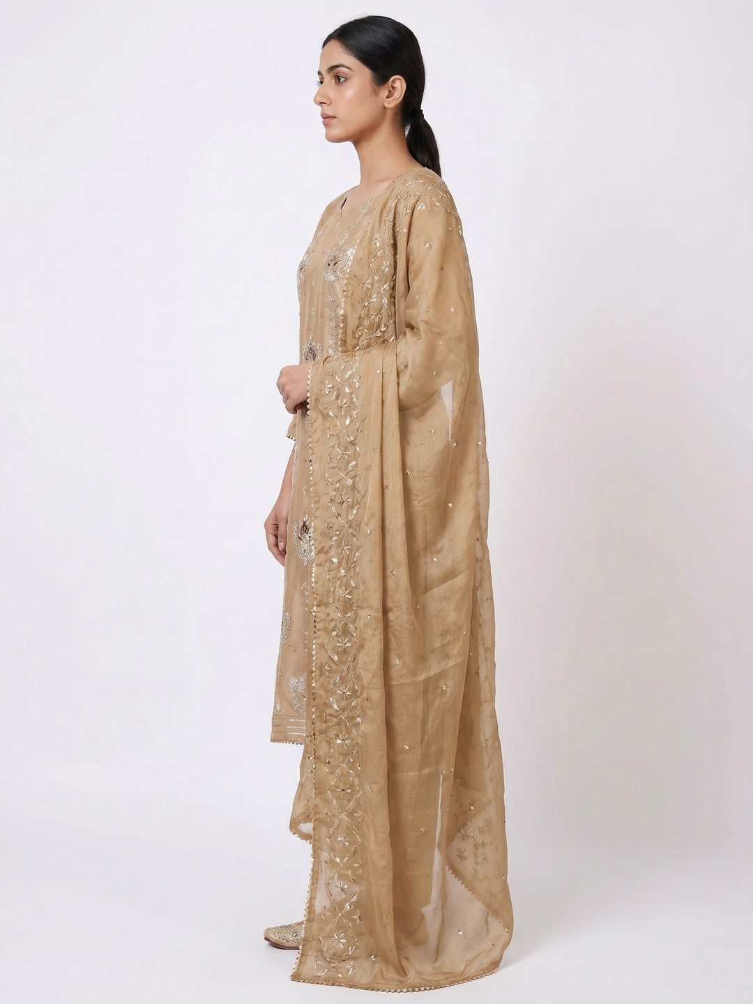 Chikoo Sequins Embroidered Modal Dress Material - Image 2