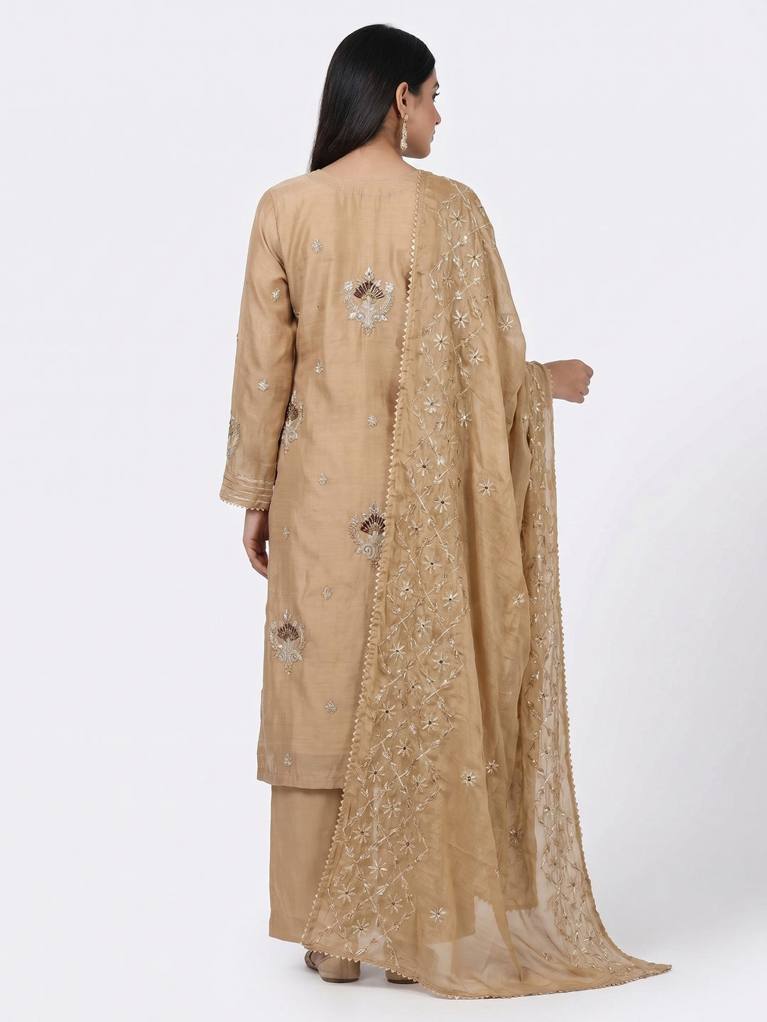 Chikoo Sequins Embroidered Modal Dress Material - Image 3