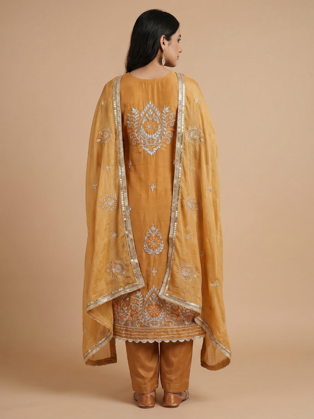 Mustard Floral Embroidered Modal Dress Material - Image 1